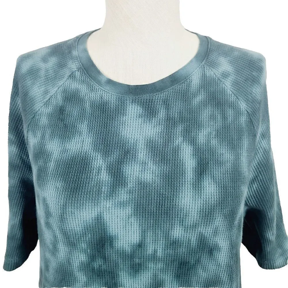 Everlane‎ Evergreen Top S Green Organic Cotton Tie Dye Waffle Knit Raglan Sleeve - Picture 3 of 7